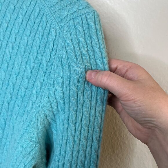 Anne Klein Sport Vintage Womens Cable Knit Cashmere Sweater Turquoise Blue Large - Picture 8 of 11